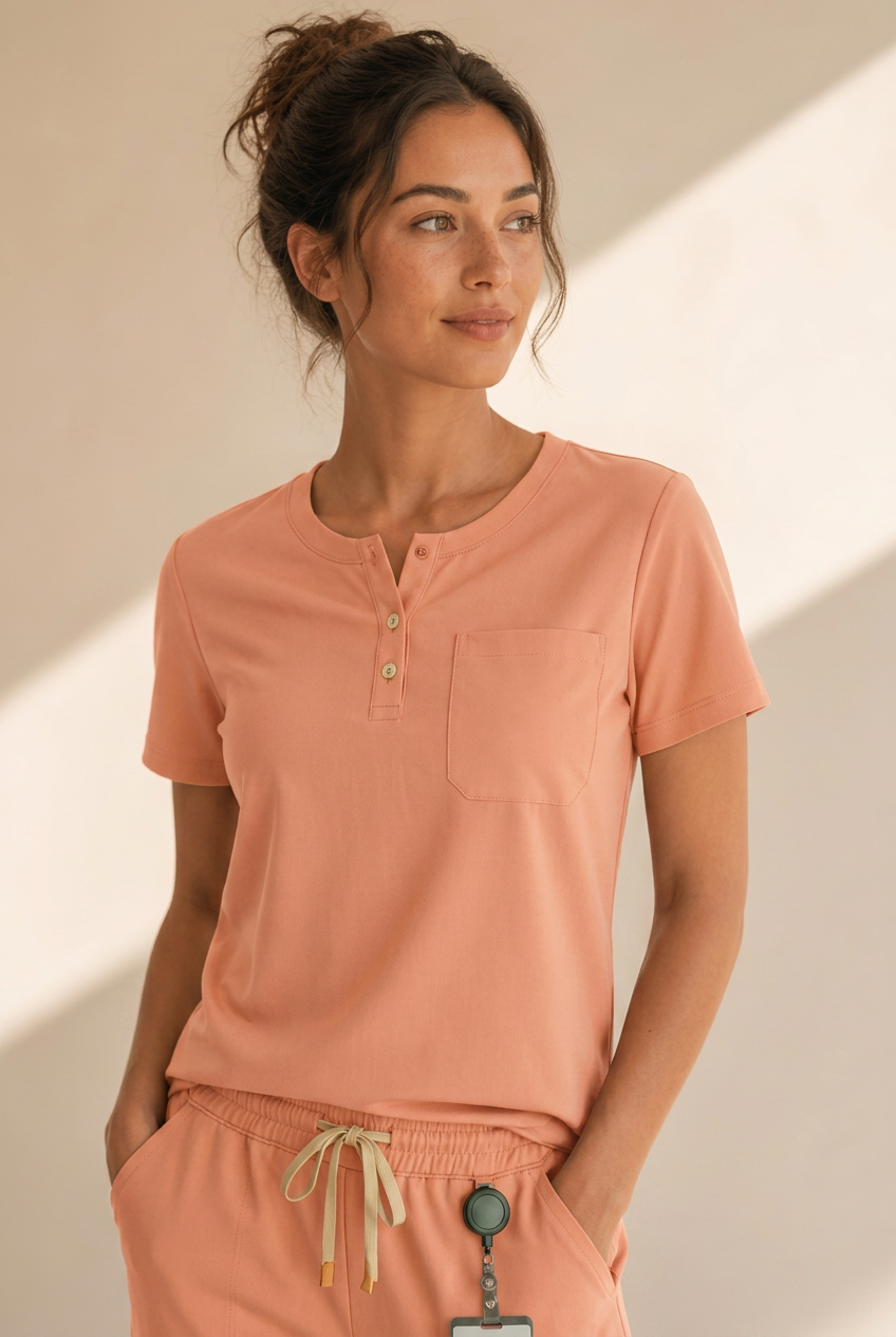 Clover women's Button Henley in Peach