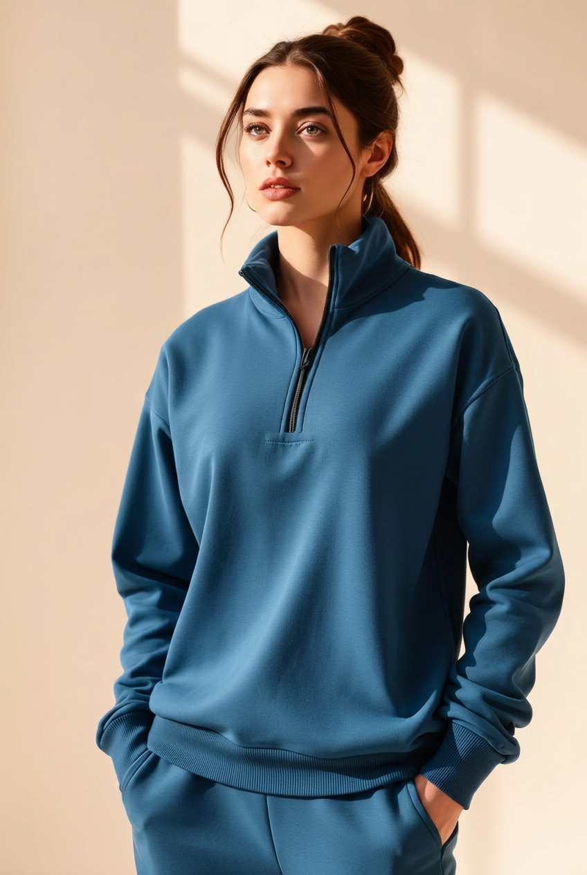 Clover women's Deep Half-Zip in Cerulean Blue